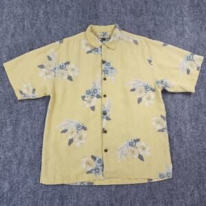Tommy Bahama Shirt Mens Medium Yellow Silk Button Up Hawaiian Camp Loop Collar
